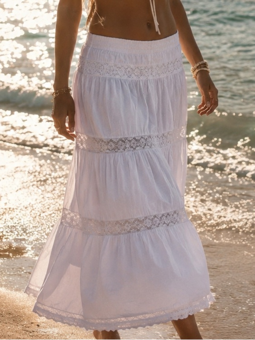 St. John’s Bay White Cotton Lace Boho Maxi Skirt XL